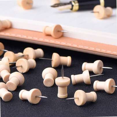40 PCS Wood Push Pins, Standard, Wooden Thumb Tacks Decorative For Cork Boards Map Photos Calendar And Home Office Craft Projects With Storage Box