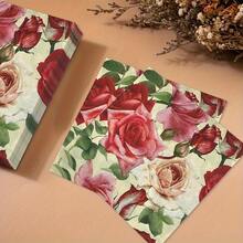 20pcs/Pack 12.99*12.99 Inch 2-Ply Colorful Rose Printed Napkins, Elegant Wedding Hotel Square Tissue Paper, Butterfly Bone Pulp Material, Decorative Dining Accessories - Multicolor - View 5