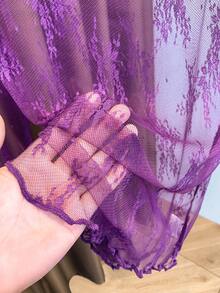 Áo lót nữ dài tay ren cổ cao, chất liệu lưới xuyên thấu, dáng ôm, hàng mới về năm 2025, thích hợp mặc mùa xuân/hè/thu. - Màu tím - Xem 4