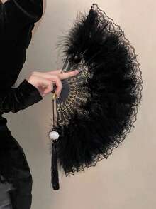 1把复古蕾丝手扇，优雅独特，适合夏季舞蹈、T台走秀，古典风格，带流苏。 - 彩色 - 查看 2