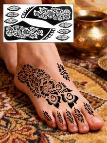 8 Pcs Henna Tattoo Stencils Reusable Painting Stencil For Hand Body Art Flower Temporary Tattoo Template Sleeve Wedding Bride Beauty - Multicolor - View 10