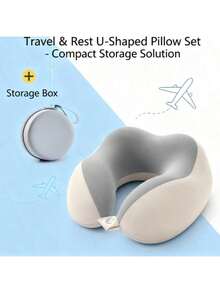 Upgraded 100% Pure Memory Foam Travel Pillow, Multi-Functional Neck Pillow For Airplane Flights, Car Rides, Trains & Office Nap, Portable U-Shaped Pillow With Multiple Colors Almohada Cervical Pillows Travel Pillows For Airplane - 灰白 - 查看 7