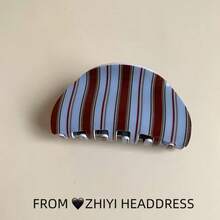 Retro Winter Blue And Brown Striped Hair Clip, High-End Niche Style, Shark Clip For The Back Of The Head, Simple And Elegant Updo Hair Clip - 藍色 - 查看 5