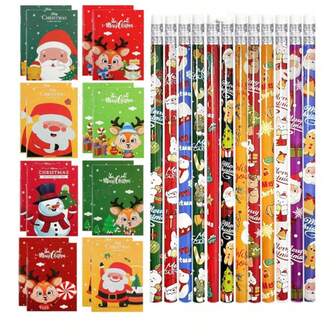 1 1 /22 Pcs Christmas Notebooks And Pencils Bulk Set Small Pocket Notebook Mini Memo Pad Snowman SantaClaus Pencils For Christmas Party Favor Stocking Stuffers Gifts, Random Color And Style