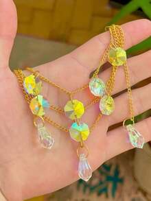 1pc Crystal Plant Pot Decor With Catch Light Chain - Artistic Decorative Glass Teardrop Pendant, Colorful Outdoor Garden Decor, Thanksgiving Gift For Friends, Home Decor