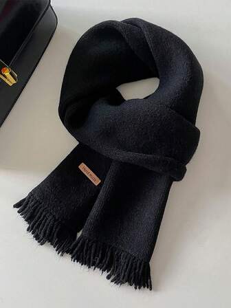 1pc Unisex Candy Color Fringed Scarf, Versatile Solid Color Knitted Scarf/Shawl, Warm For Autumn/Winter, Korean Style