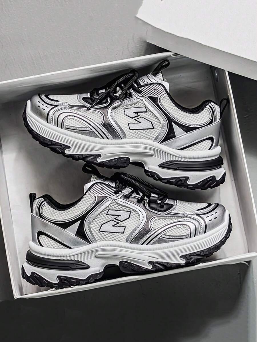 Fashionable, Versatile, Comfortable Thick-Soled Sneakers For Teens, All Seasons, Korean Style High-Quality Chunky Sneakers With Breathable Mesh Upper, Slip-Resistant And Durable, Suitable For Outdoor Casual And Sports - Bạc - Xem 1