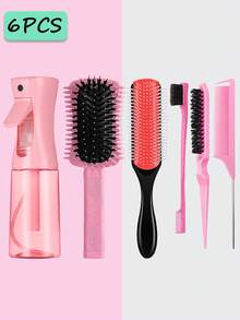 2/3/4/5/6/10 Pcs Hair Brush With Hair Styling Comb Set, The Narrow Side Edge Efficiently Separates And Volumizes Curl Clumps, 9-Row Cushion Nylon Styling Brushes, Blow-Dry Styling, Soft Silicone Scalp Massager Brush