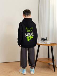 1pc Tween Boy Casual Printed Pullover Sweatshirt, Thermal Lined, Long Sleeve, Autumn/Winter - Black - View 2
