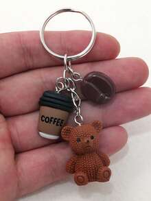 1pc Cute Brown Teddy Bear Charm Keychains - Resin Bear, Coffee Beans, Cup Key Chain With Ferroalloy Ring - Birthday, Coffee Lover Gift, Party Favors, Purse & Notebook Decoration - Women's Fashion Accessory Charm, Playful Design, Durable Metal Ring Bag Charms Car Teacher Friend Sister Gift Ideas - Coffee Brown - View 7