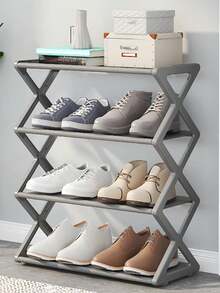 1pc-4-Layer Plastic Material X-Shaped Dustproof Shoe Rack, Which Saves Space And Is Easy To Assemble, Is An Ideal Choice For Families And Kitchens, Shoe Rack Storage, Modern Shoe Rack, Shoe Rack Storage Organizer, Living Room Shoe Rack And Home Decoration. - Multicolor - View 6