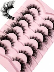 7 Pairs Half Lashes Cat Eye False Eyelashes Manga Eyelashes Short Soft 3d Faux Mink Eyelashes Natural Makeup,Gift For Women & Girl,7mm-16mm,False Eyelashes Natural,Ultra-Light,Long-Lasting,Enlarged Double Eye,Handmade,Soft,Skin-Friendly,Individual Lashes,Cat Eye Lashes,Professional,For Women-2hao - 黑色 - 查看 7