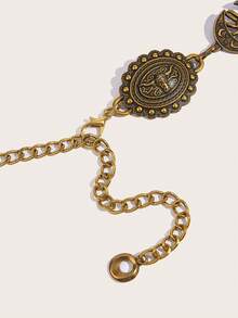 1件女士仿古青铜牛头和心形金属装饰品，组合金属饰品，可用于连衣裙、外套、休闲腰链，百搭西式风格 - 銅色 - 查看 5