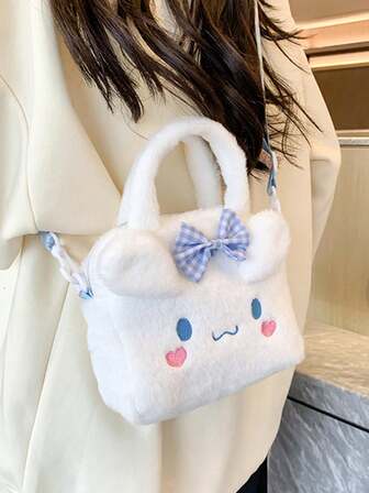 Sanrio Minimalistisk tecknad plysch barnväska och axelväska, Kuromi & Cinnamoroll axelväska för flickor