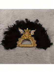 1pc Furry Artificial Feather Fan, Pearl Bride Feather Fan Single Women's Party Bride Wedding Decoration, Hand-Held Fan Suitable For Clothing Accessories, And Party Decoration For Wedding Summer Birthday Gifts Beach Back To School School Supplies Room Decor - Multicolor - View 6