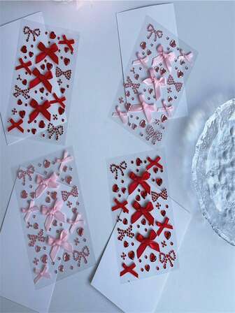 1pc/2pcs Bowknot Decor Eye Makeup Sticker, Sparkling Crystal Velvet Bowknot For Stage, Daily Makeup, Party