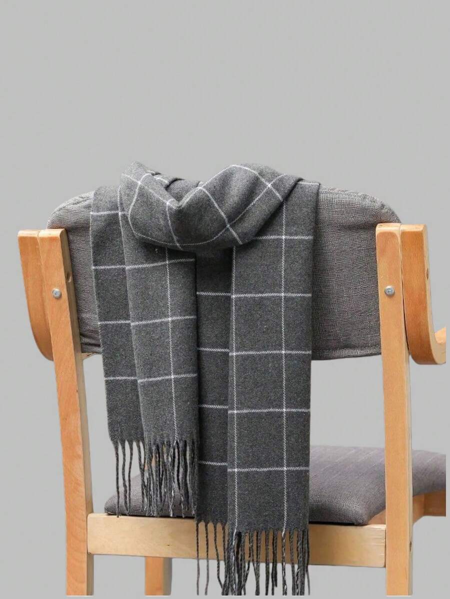 Classic Plaid Scarf, Versatile Boyfriend Gift, Warm & Fashionable Double-Sided Scarf, Suitable For Men And Women, Autumn/Winter - Grey - View 1