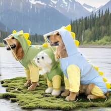 大、中、小型金毛寻回犬3D恐龙图案带尾巴雨衣，全腿宠物狗雨衣