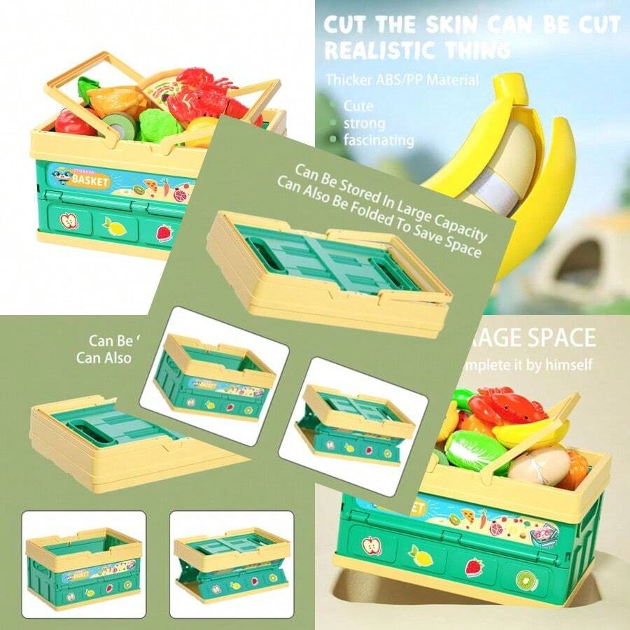 Juego de Comida de Juguete para Niños - 38 Piezas con Canasta Plegable Frutas y Verduras Cortables Regalo Educativo para CumpleañosConveniente y duradero, favorito para niños - Multicolor - Ver 1