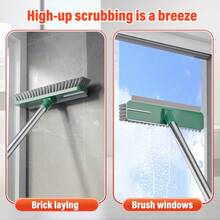 Cepillo de limpieza multiusos para piso y pared, cepillo de limpieza para baldosas de baño con raspador, cepillo de limpieza con mango largo, cepillo para piso, sin rincones muertos, artículos de limpieza, herramienta de limpieza - Multicolor - Ver 5
