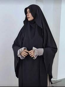 1pc Women Muslim Solid Color Butterfly Khimar, Overhead Hijab Scarf, Multifunctional Headscarf, Suitable For Daily Wear, Prayer And Going Out - băng đô lớn - Xem 5