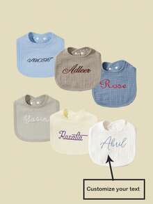 1pc Custom Text Printed Baby Bib, U-Shaped Drool Bib, Breathable & Soft - Multicolor - View 2