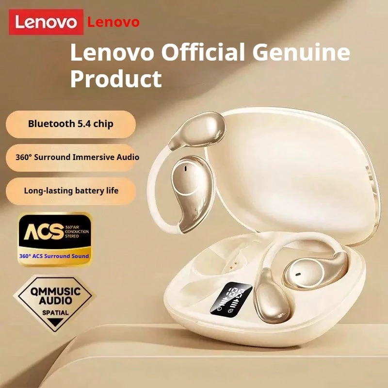 Tai nghe Bluetooth Lenovo dạng mở, dẫn truyền qua xương, tai nghe thể thao, thời lượng pin dài, âm thanh chất lượng cao, cuộc gọi HD và nghe nhạc, tai nghe Bluetooth không dây. - đá mặt trăng màu trắng - Xem 1