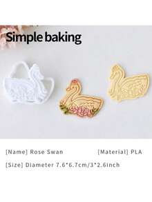 1 Pc Rose Swan Pattern Cookie Stamp, Valentine's Day Baking Tool, Holiday Gift Cookie Cutter, Valentine's Day Party Snack Making Tool, Cookie Shaper - White - View 15