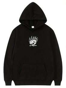 Sudadera con capucha de moda para hombres, 100% algodón, Manfinity Herren, Pullover Herren, disfraz de Halloween para hombres, sudadera con capucha negra para hombres con estampado gráfico de kanji japonés blanco y bolsillo delantero - sudadera con capucha de estilo callejero retro, ajuste holgado, calidez invernal casual, tela cómoda para moda urbana, conciertos y atuendo casual - diseño inspirado en el manga del anime (Moda de ropa de calle, tela duradera, ropa cálida, impresión de alta calidad, entusiastas de la ropa de calle, ropa casual y regalo de Navidad para novio, adolescentes y adultos) - Negro - Ver 1