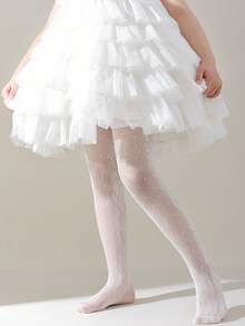 1/2 双女童夏季纯白色/米色镂空蕾丝网眼透气连裤袜，百搭日常穿着