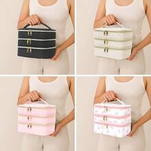 1-Piece Large Capacity Three-Layer Travel Cosmetic Bag, Multi-Function Separated Storage Bag, Travel Classification Storage Bag, Skin Care Product Storage Bag, Nail Polish Product Storage Box, Portable Handbag, Sanitary And Toiletries Storage And Sorting Bag, Household Products Classification Packaging Box, Travel Necessities, Fashionable Color And Style, Suitable For Travel And Family Use, Gifts For Family, Friends And Loved Ones - 彩色 - 查看 8