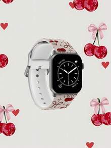 1pc Red Bow & Cherry Studded Soft, Elastic, Breathable Replacement Wristband Strap For Apple Watch 38mm 40mm 41mm 45mm 44mm 42mm 49mm, Fashionable Casual Multi-Color Silicone Watch Band Compatible With Apple Watch Ultra Series, S10/SE/9/8/7/6/5/4/3/2/1 Smartwatch - Multicolor - View 3