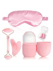 Bộ dụng cụ làm đẹp da mặt massage & làm sạch (3/5/8/14 món), bao gồm: dụng cụ cạo gió Gua Sha, con lăn massage, viên đá lạnh, cọ rửa mặt, máy massage đầu, băng đô, mặt nạ mắt, mũ trùm tóc, dây buộc tóc, túi đựng - Thích hợp làm quà tặng cho phụ nữ, sinh viên, các bà mẹ, chị em gái. - Nhiều màu - Xem 13