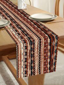 1 szt. bieżnik na stół z geometrycznym wzorem, 4 szt. podkładek z geometrycznym nadrukiem, odpowiednie na święta, imprezy, urodziny, kolacje, wystrój stołu w kuchni i jadalni, całoroczny wystrój domu i salonu - Wielokolorowe - Zobacz 1