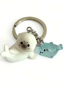 卡通3D夜光海狮钥匙扣套装 - 可爱装饰吊坠，男女皆宜的完美节日礼物，海洋风钥匙扣吊坠，精美包包吊坠，精美返校礼物，节日礼物 - 彩色 - 查看 4