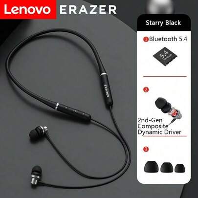 Lenovo The XE05 MAX Bluetooth Headphones Are Neckband Style, Featuring HiFi Sound Quality With A Composite Dynamic Driver, Bluetooth 5.4 Stable Connection, 8 Hours Of Battery Life, And A Neckband Sports Design In Black.