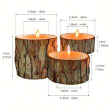 3个木质烛台 - 天然木纹设计，优雅的桌面装饰，适用于婚礼、生日、情人节、节日等场合，非常适合放置蜡烛和茶蜡。