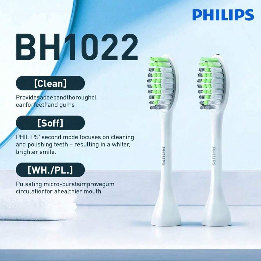 Philips Sonicare One, Replacement Toothbrush Heads , BH1022/13(2 Packs),Brush For 90 Days With One Battery,Good Vibrations,Compatible With HY1100 HY1200 - Mint Blue - View 1