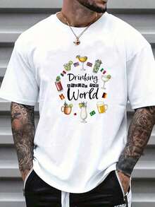 Vacation Drinking Showcase Funny T-Shirt - 100% Cotton Summer Tops Graphic Tees, Men T Shirts, Casual Short Sleeve Crew Neck T-Shirt For Spring & Summer - 白色 - 查看 7