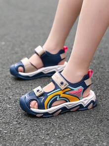 儿童凉鞋,新款男女童夏季凉鞋,返校季校园风沙滩鞋,防滑鞋底,透气轻便,魔术贴设计,适合户外、游乐场、泳池等场所,保护脚趾 - 藍色 - 查看 5
