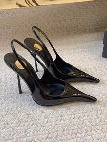 26 Spring Sexy Patent Leather High Heel Sandals, Super High Heel Pointed Toe Party Pumps For Women,Stilletos Heels - Black - View 2