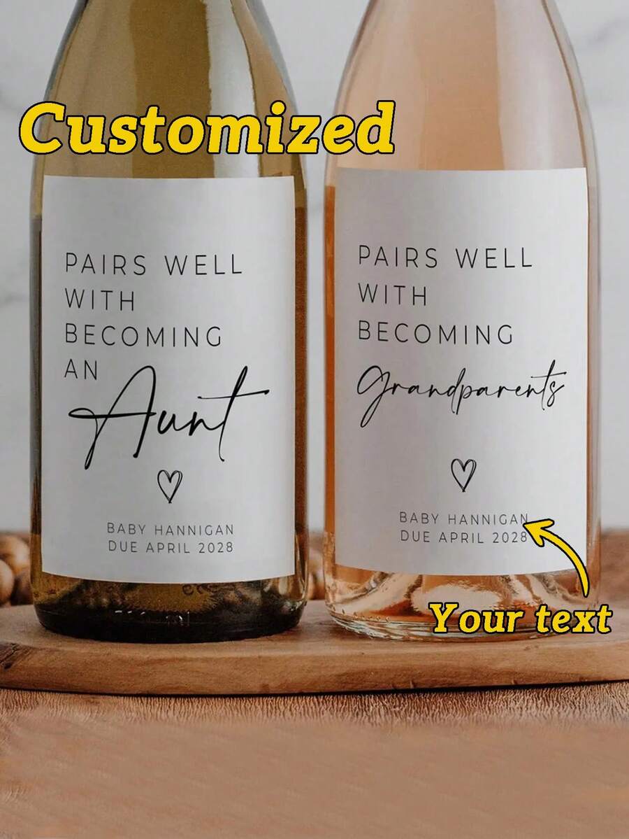 Customized Pregnancy Announcement Wine Or Champagne Label Gifts, Creative Custom Bottle Sticker Gifts, Customized Anniversary Gifts, New Year Gifts, Couple Anniversary Gifts, Personalized Baby Grandparent Champagne Stickers - Multicolor - View 1