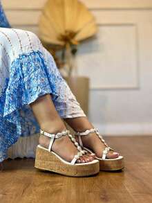 ANGELA GALVAO Anabela Sandal 9cm With Sparkling Stone Embellishment - Luxury Glamour - 白納帕 - 查看 5