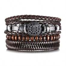 Men's Braided Brown Leather Bracelet Kit - Cà phê nâu - Xem 2