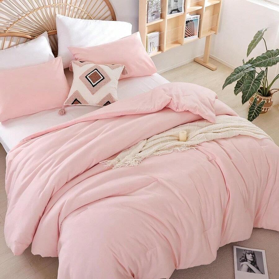 Soft and Light Microfiber Bed Linens Set for All Seasons, Pink Color, Modern Design, Suitable for Girls and Women - Rubor - Ver 1