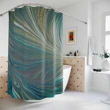 Abstract Teal Shower Curtain: Boho Watercolor Fabric Bathroom Decor - Multicolor - View 4
