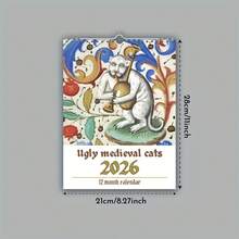 2026 Medieval Cat Calendar - Gothic Medieval Wall Calendar With Monthly Layout, Medieval Cats And Floral Patterns - 12 Months Dry Erase Paper Calendar With Month Labels, Home Office Decor - Vintage Gothic Decor, Retro Aesthetic, Decorative Art - one-size - View 5