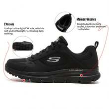 Skechers 男士休闲鞋，户外运动鞋，轻便EVA鞋底，记忆海绵鞋垫，舒适柔软轻便的日常休闲鞋，旅行鞋 8790230-BBK - 純黑色 - 查看 1