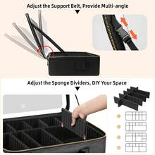 15''X11'' Large Capacity Makeup Bag With LED Mirror, Professional Makeup Case Organizer With 3 Color Light Adjustable Brightness, Travel Make Up Cosmetic Case With Detachable Dividers & Shoulder Strap - Black - View 3