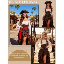 Medieval Pirate Queen Corset And Ruffle Maxi Skirt Sailor Costume For Halloween